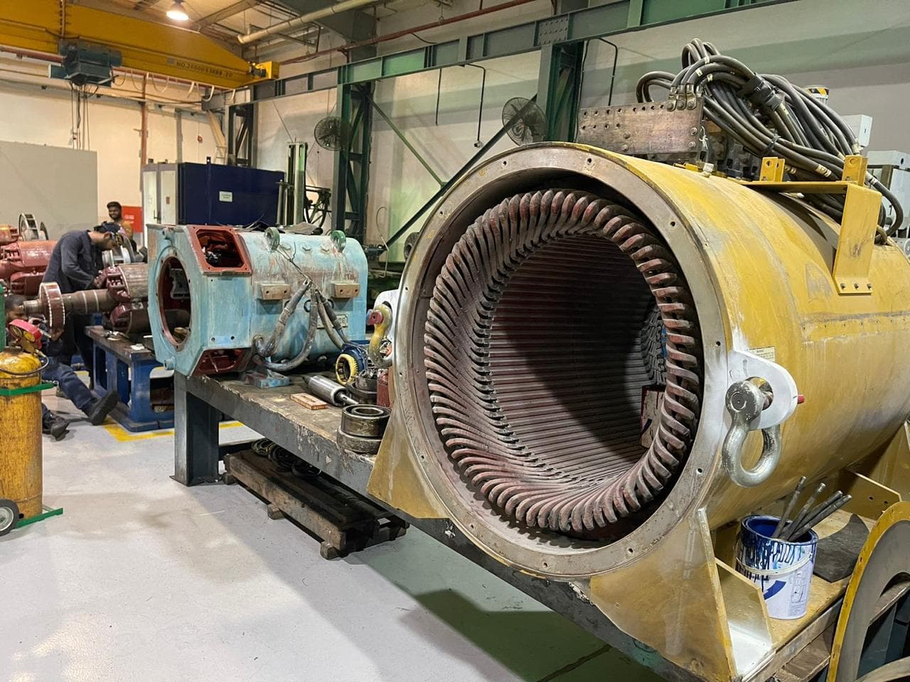 High-voltage stator in the workshop